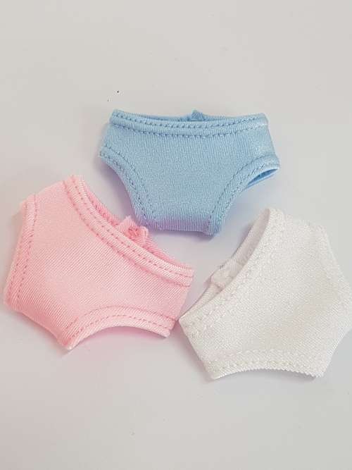 Set of 3 panties, pink white and blue for Barbie dolls