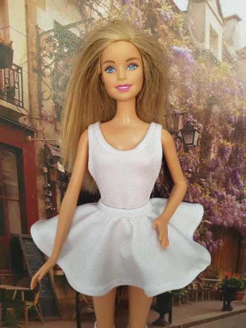 White Lycra leotard with ballet skirt for Barbie dolls