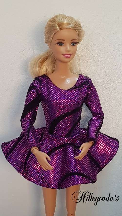 Purple with black long sleeve leotard with ballet skirt for Barbie dolls