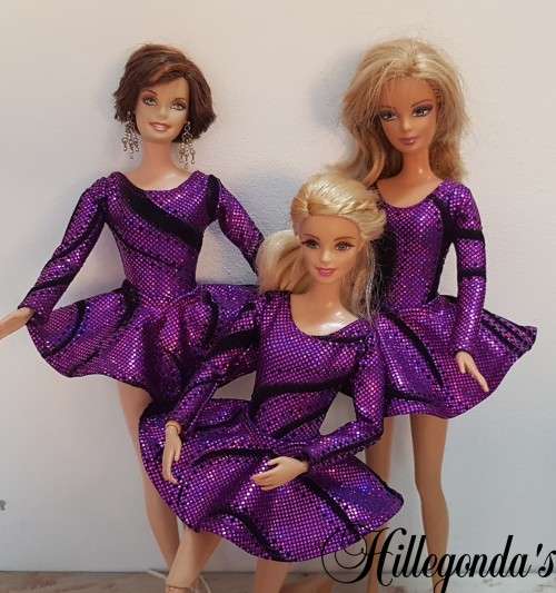Purple with black long sleeve leotard with ballet skirt for Barbie dolls