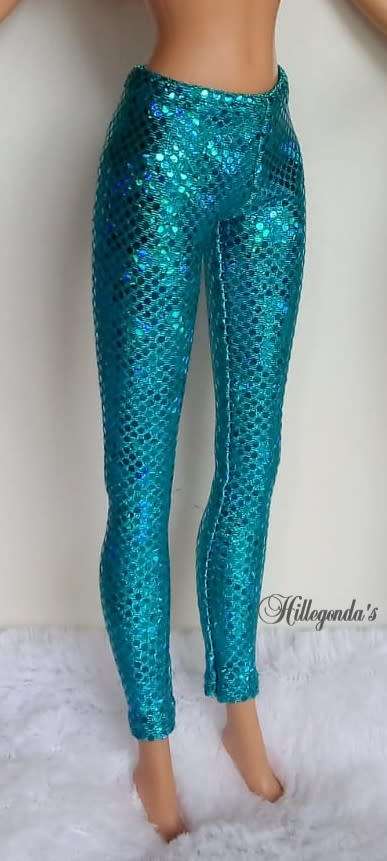 Sparkling aqua blue ski pants/leggings for Barbie dolls