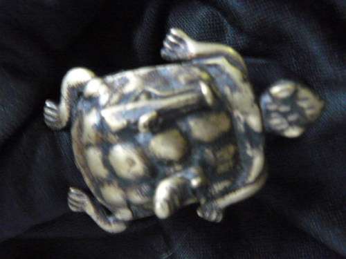 ASHANTI BRASS CASTING - LOST WAX METHOD TRIBAL ART - BRASS RING TURTLE DETAILED - GHANA