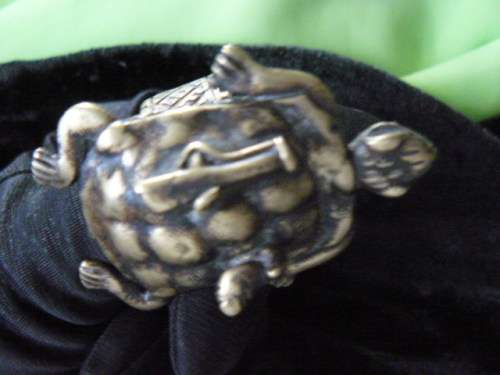 ASHANTI BRASS CASTING - LOST WAX METHOD TRIBAL ART - BRASS RING TURTLE DETAILED - GHANA