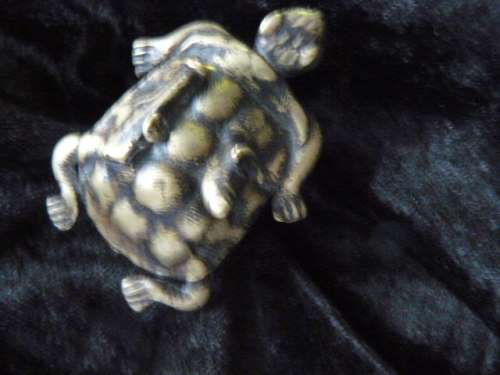 ASHANTI BRASS CASTING - LOST WAX METHOD TRIBAL ART - BRASS RING TURTLE DETAILED - GHANA