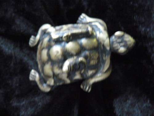 ASHANTI BRASS CASTING - LOST WAX METHOD TRIBAL ART - BRASS RING TURTLE DETAILED - GHANA