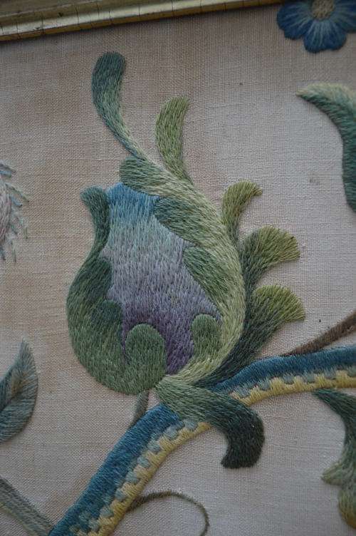 Absolutly stunning cotton and wool crewel embroidered fabric picture 73x50cm