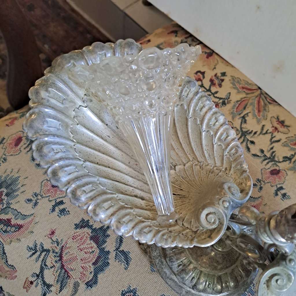 Victorian silver plated Epergnes with Crystal flute