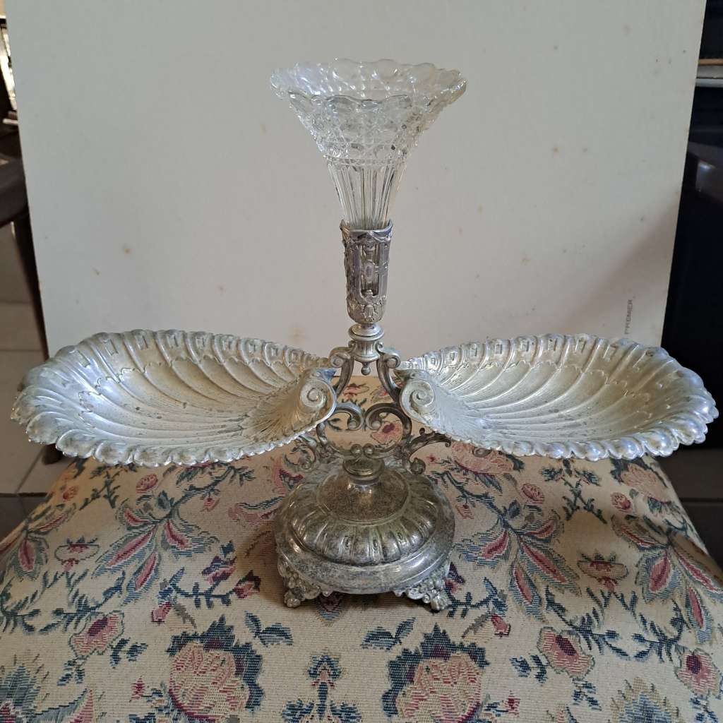 Victorian silver plated Epergnes with Crystal flute