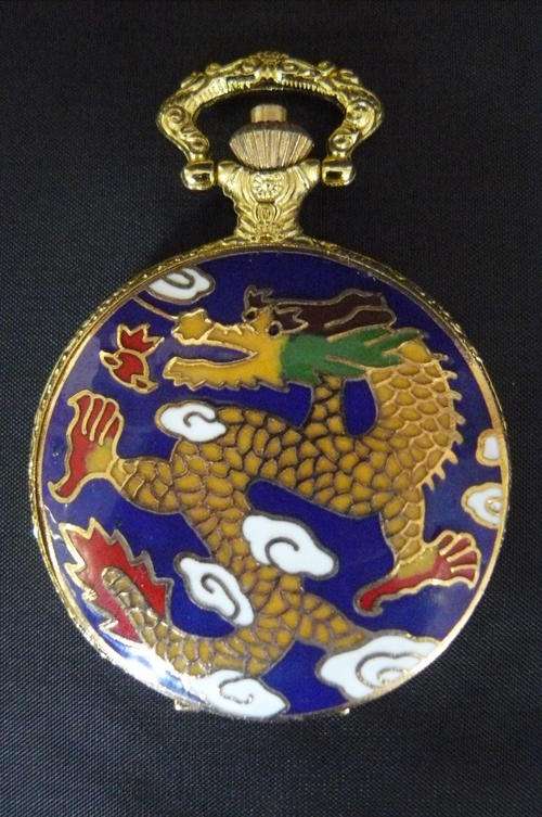 IMPERIAL DRAGON 1900,S STYLE QUARTZ POCKET WATCH CLOISONNE ENAMEL