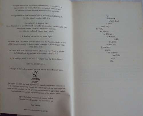 Harry Potter and the Deathly Hallows J.K. Rowling First edition