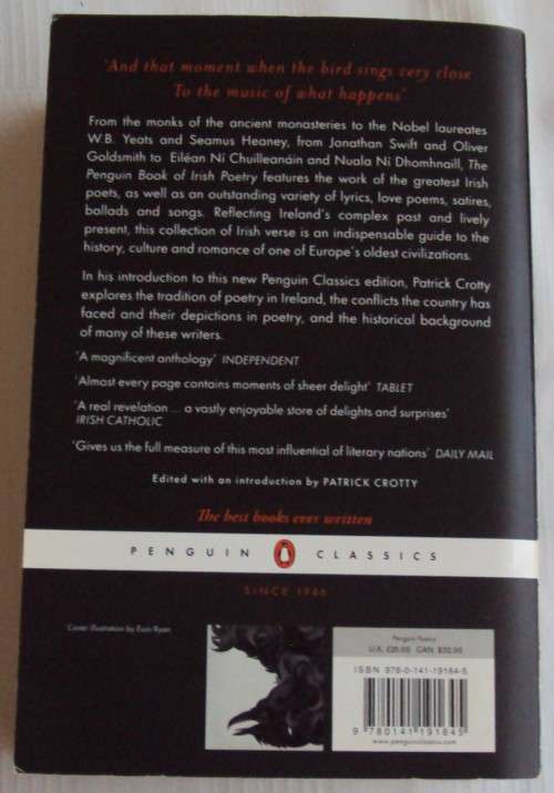 The Penguin Book of Irish Poetry  Edited by Patrick Crotty