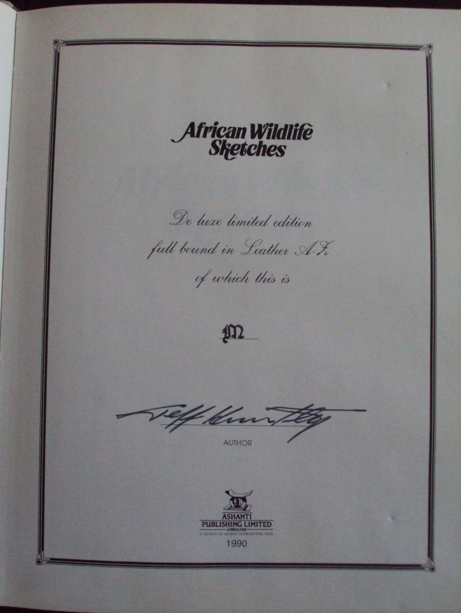Jeff Huntlys African Wildlife Sketches  Deluxe Signed Leather Bound Limited Edition #M of A-Z