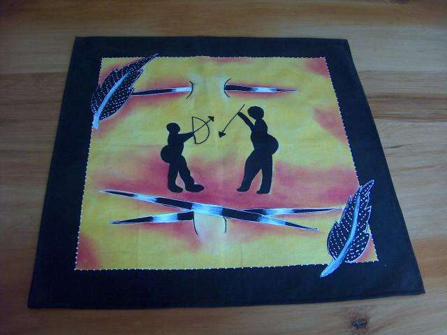 Fabric painted bushmen square approx 48cm