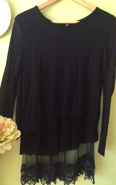 Beautiful Unique Easy Match Long Sleeve Comfortable 3Layer Lace Black Cotton Casual Dress/Top