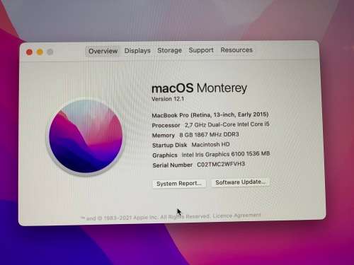 Macbook Pro - Intel Core i5 - 8GB RAM - 128GB SSD - Retina - Preowned - Grade A ~ FREE Shipping