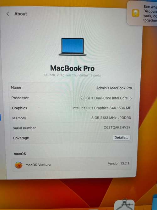 Apple Macbook Pro 13-inch 2017 Model Retina Display - Intel Core i5 - 8GB RAM - 128GB SSD - Preowned