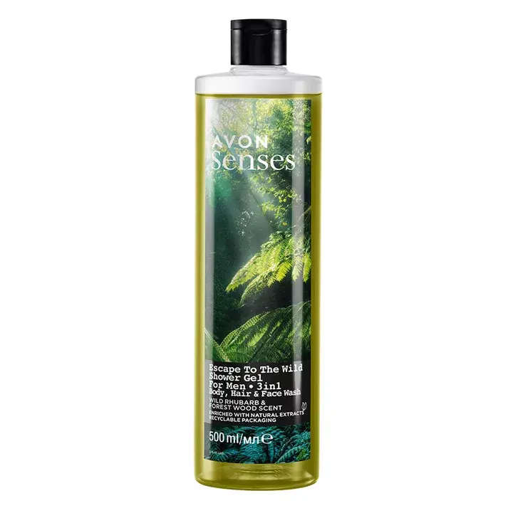 Avon Senses Escape to the Wild 3 in 1 Shower Gel for Men with Wild Rhubarb & Forest Wood Scent 250ml