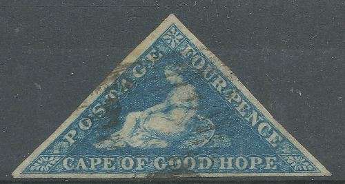 Cape of good Hope 4d Blue fine used full 3-margins c1853-64. (A)