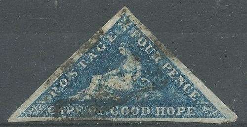 Cape of good Hope 4d Blue fine used full 3-margins c1853-64. (C)