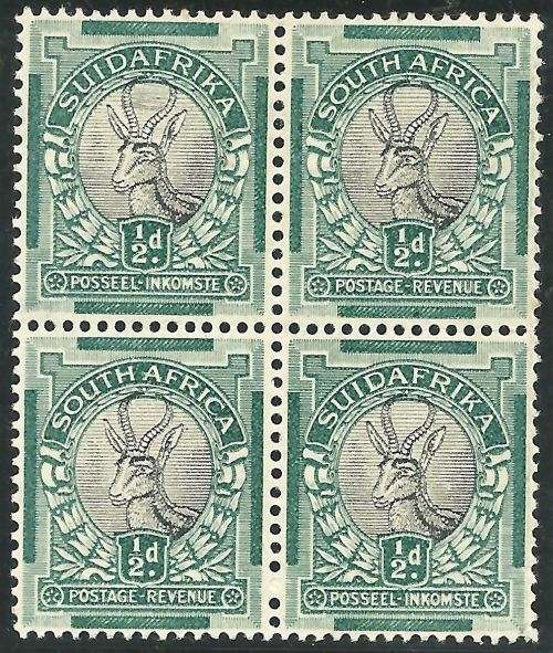 South Africa 1930-45 Half Penny LHM Block of 4 with "Cobweb" variety SACC 42g