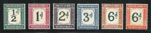 South Africa 1932-42 Postage Dues set Hm Incl 6d Green& Brown-ochre SACC 24-28a CV R1835