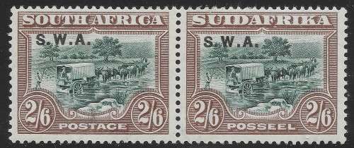 South West Africa S.W.A. Overprint 2s6d HM SACC 88 CV R1500 plus DIAGONAL BROWN LINES THROUGH 2/6