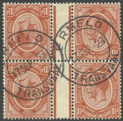 1920 Kings Head 1Â½d Tete-beche Block of 4 Very Fine Used. SACC #4c CV R1000+