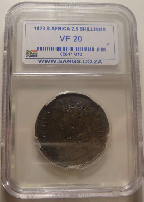 1928 Half Crown (2/6-) : South Africa: Sangs graded VF20.Catalogues at R2 500 in VF condition.