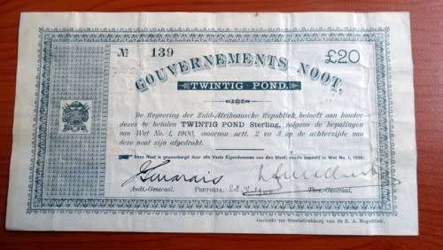 1900 Gouvernements Noot 20 Pound Pretoria issue low nr 139 Spade Border. Mintage 2000