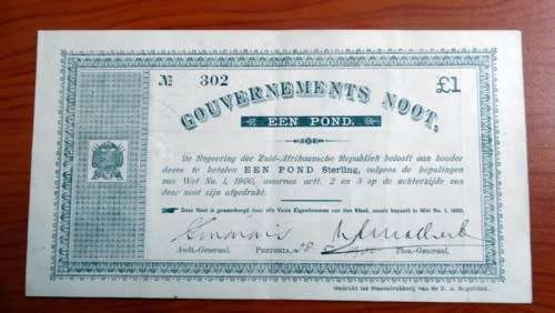 1900 Gouvernements Noot 1 Pound Pretoria issue low nr 302 Spade Border. Mintage 5000