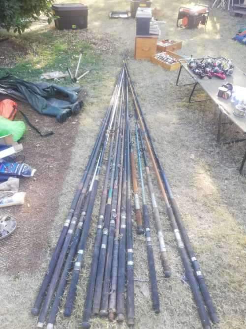 A lot of fishing and camping items.Valued at R 8800.25 Fishing rods,22 Spools,all dips,Pick up only.