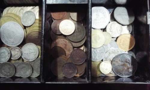 WOW.Huge hoard of coins and notes and some silver in vintage money box.