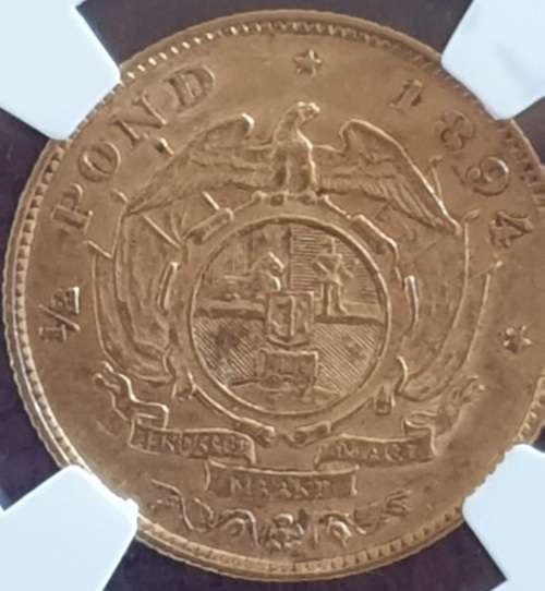1894 ZAR Gold Half Pond.NGC Graded AU53.Mintage only 39187.(VERY ELUSIVE, ESPECIALLY IN THIS GRADE)