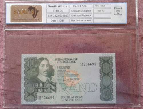1981 GERHARD DE KOCK R10 NOTE SANGS GRADED CHOICE UNC64