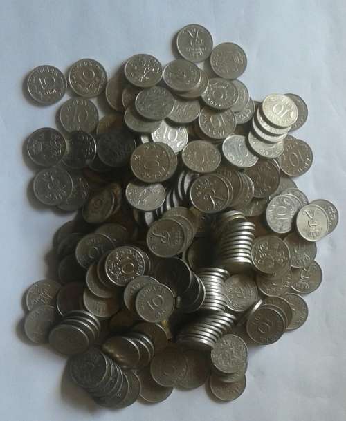 WOW WOW WOW.245 x Danmark 10 Ore AS PER PICTURES.Dated 1948-1988 with few years missing.