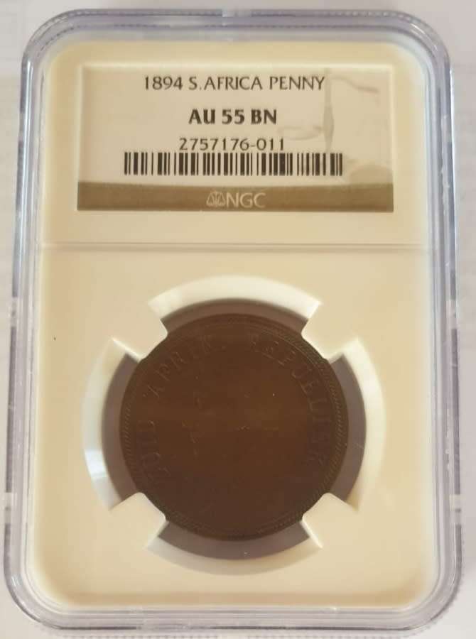 1894 Penny (AU55BN).Low mintage of only 10769 coins,which is the lowest mintage of the ZAR pennies.N