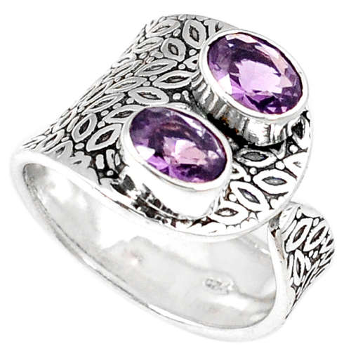 NATURAL PURPLE AMETHYST OVAL SHAPE 925 SILVER ADJUSTABLE RING SIZE 7.5