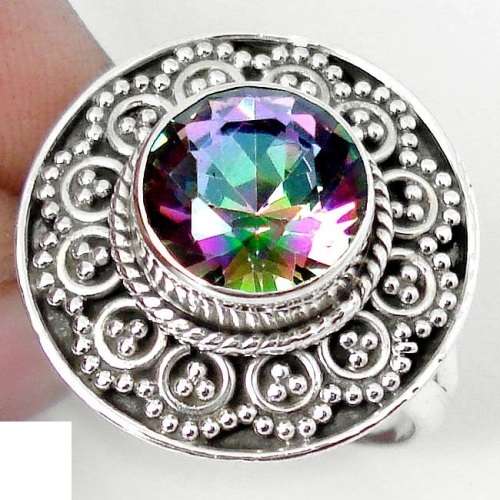MULTICOLOR RAINBOW TOPAZ ROUND 925 STERLING SILVER RING JEWELRY SIZE 7.5