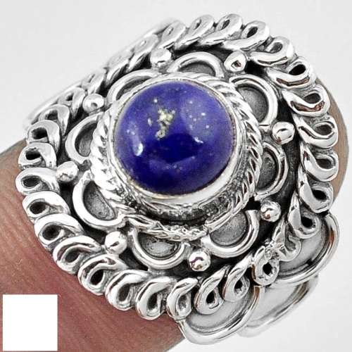 Natural Blue Lazuli Lapis Round 925 Sterling Silver Ring Jewelry Size 8.5