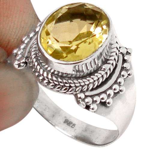 NATURAL LEMON TOPAZ 925 STERLING SILVER SOLITAIRE RING JEWELRY SIZE 8.5