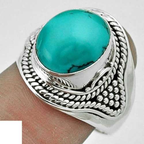 NATURAL GREEN TURQUOISE TIBETAN 925 STERLING SILVER RING JEWELRY SIZE 7.5