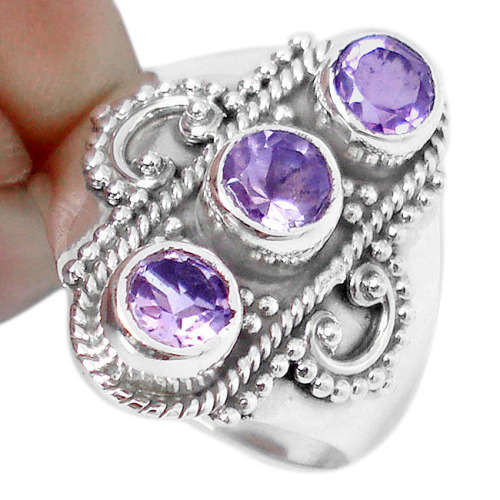 ATTRACTIVE PURPLE AMETHYST RING 925 ROUND STERLING SILVER JEWELRY SIZE 8