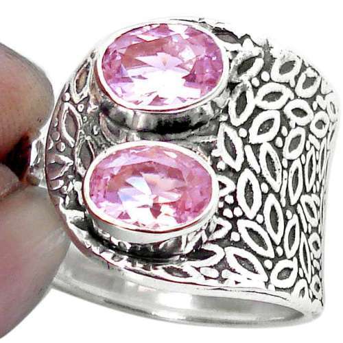 3.70cts PINK KUNZITE 925 STERLING SILVER ADJUSTABLE RING JEWELRY SIZE 8