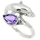 NATURAL AFRICAN PURPLE AMETHYST 925 STERLING SILVER DOLPHIN RING SIZE 7.5