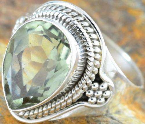 Gorgeous Size 11 Solid Silver Green Amethyst Ring