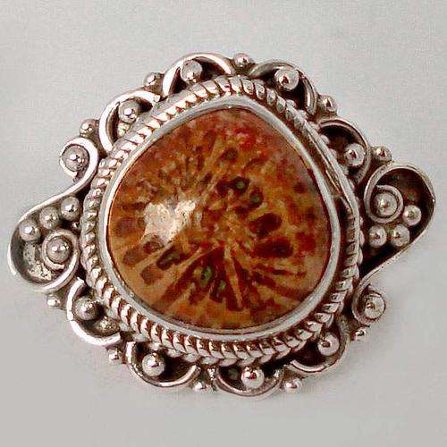 Gorgeous Size 6,75 Solid Silver Brown Fossil Coral ring...