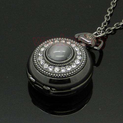 Beautiful Black/Gun metal Necklace watch with Mirror inside...