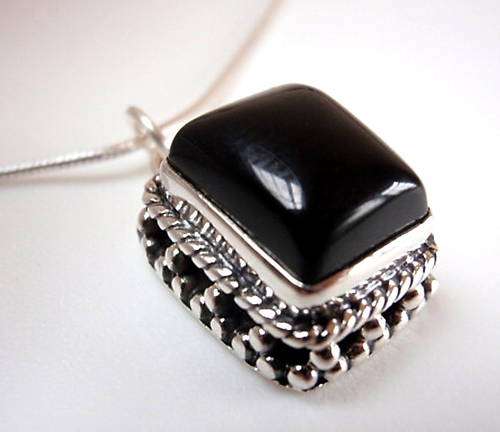 Solid Silver and Black Onyx Dainty little pendant