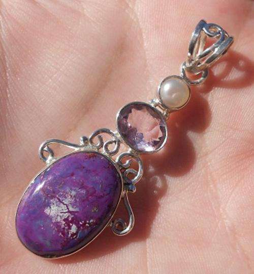 Solid Silver and Pearl and Amethyst pendant