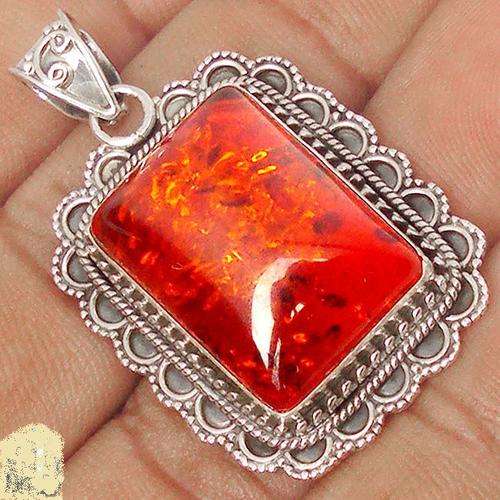 15.33cts ORANGE BALTIC FAUX AMBER .925 STERLING SILVER PENDANT